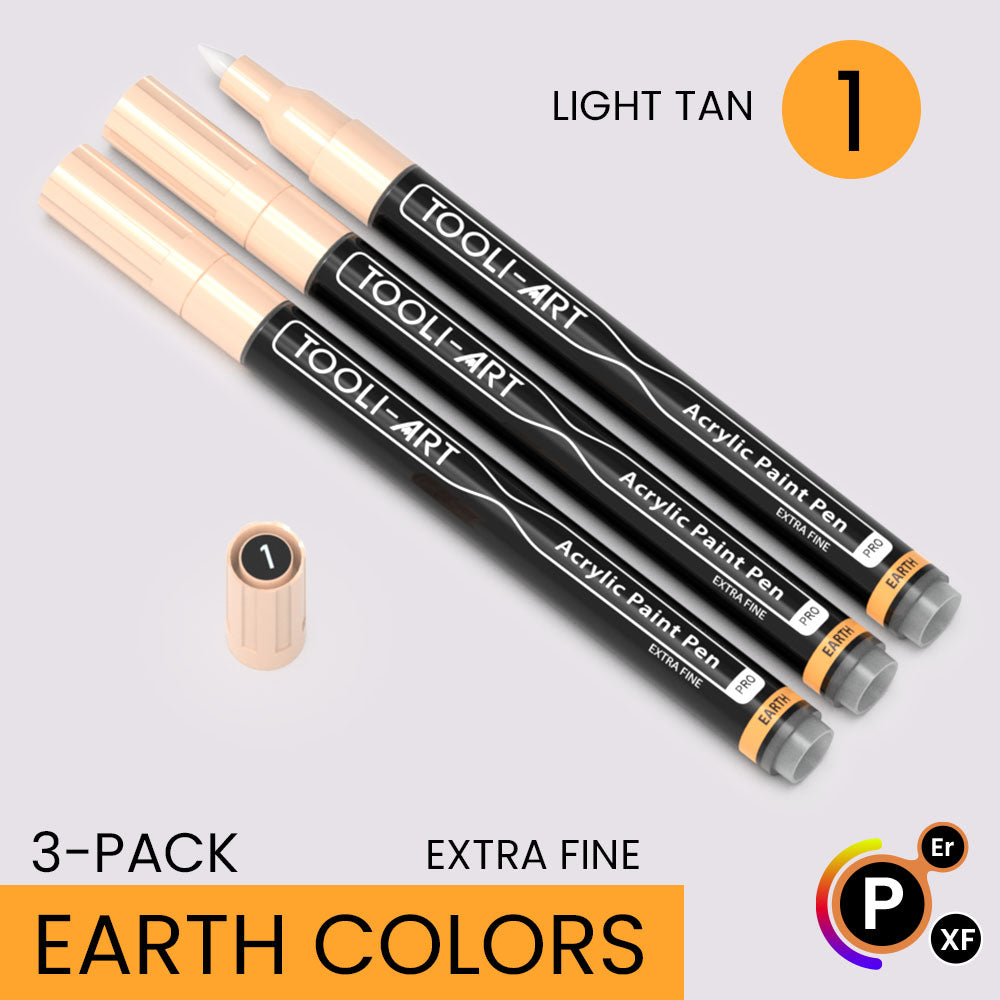 EARTH & SKIN Acrylic Paint Pens 0.7mm EXTRA FINE Tip: 3-Pack, Your Cho –  TOOLI-ART